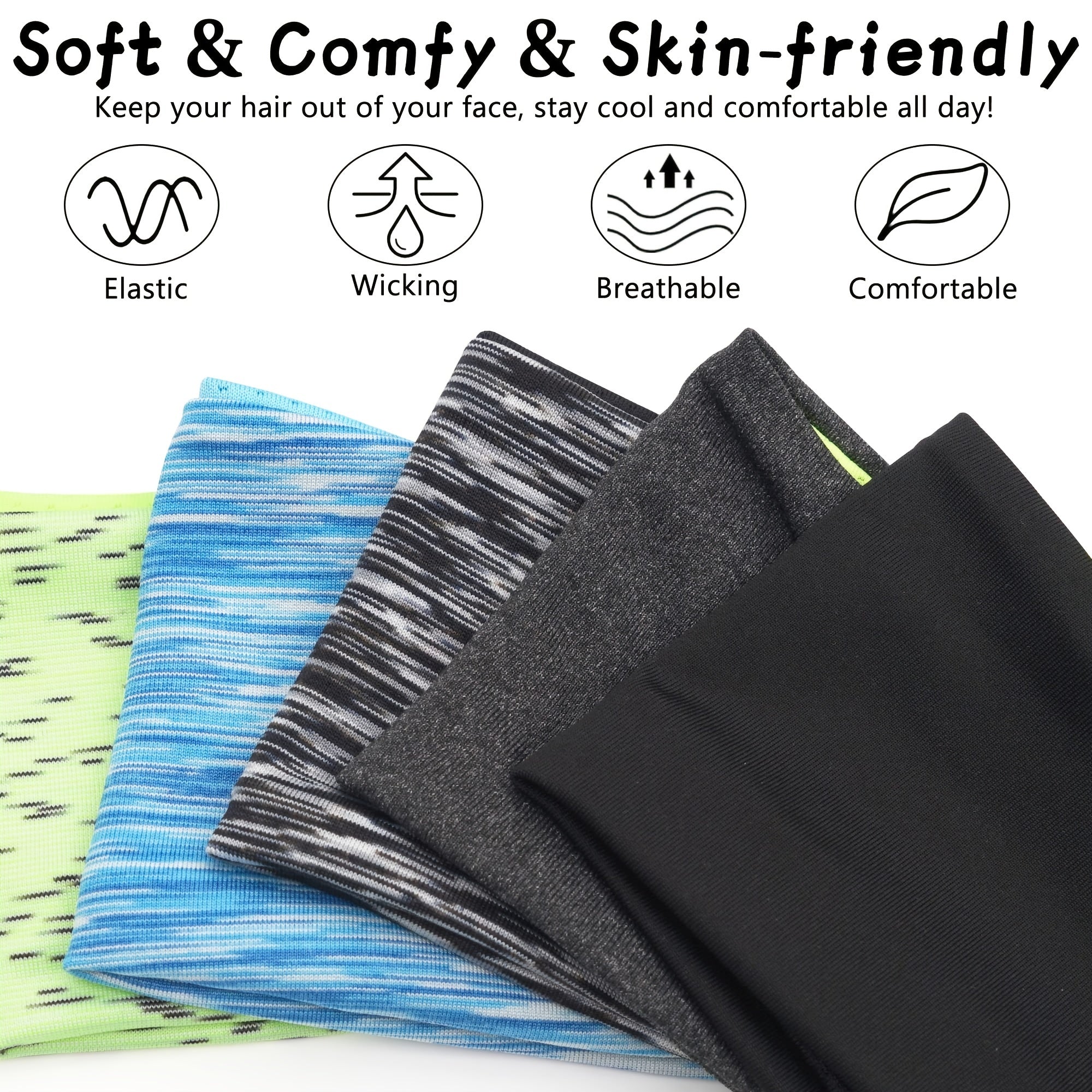 Men's Breathable Mesh Sports Headbands for Running Yoga Fitness Workout Pack of 5