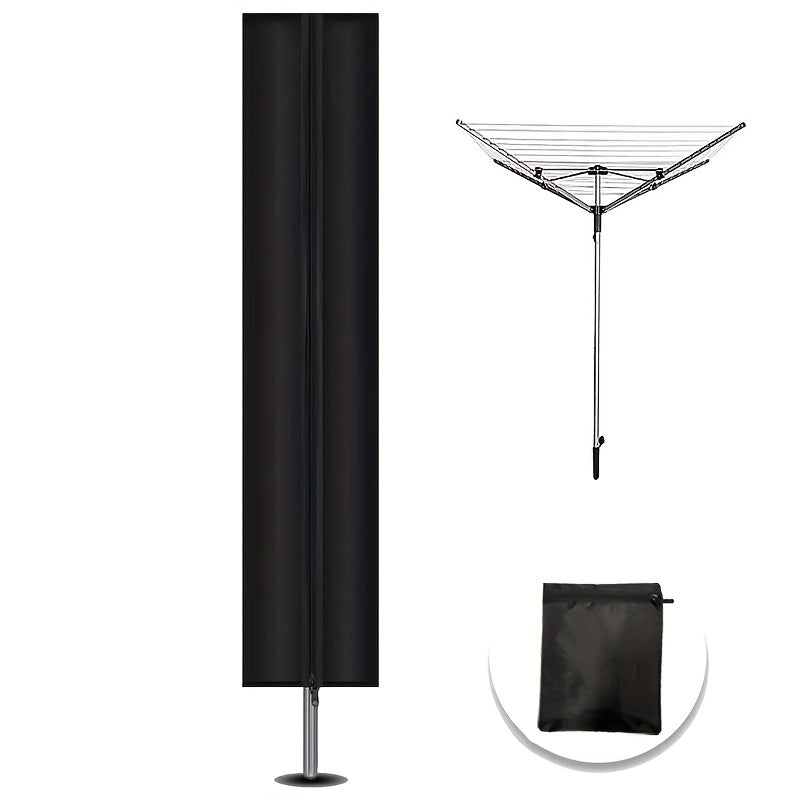 Outdoor Clothes Drying Rack Cover Waterproof Oxford Fabric Windproof Adjustable Drawstring Zipper Black