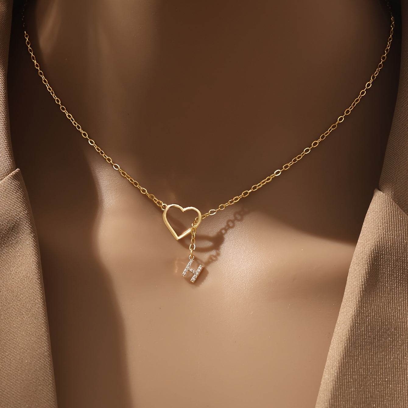 Personalized Letter Pendant Necklace for Women and Teen Girls Zirconia Heart Charm Initials Copper Chain Jewelry