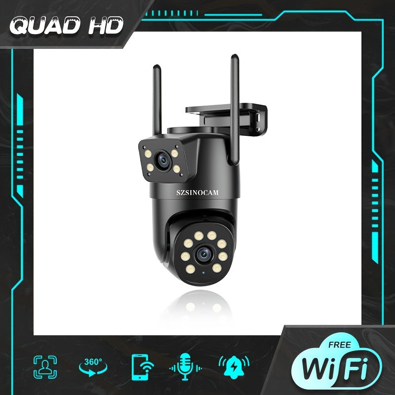 Cámara de seguridad WiFi de doble lente 720P HD Visión nocturna Detección de movimiento Audio bidireccional para exteriores