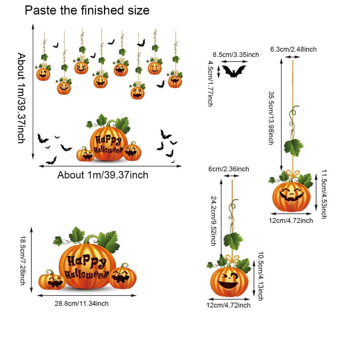 Halloween Pumpkin Static Window Stickers Double-Sided Festive Decor