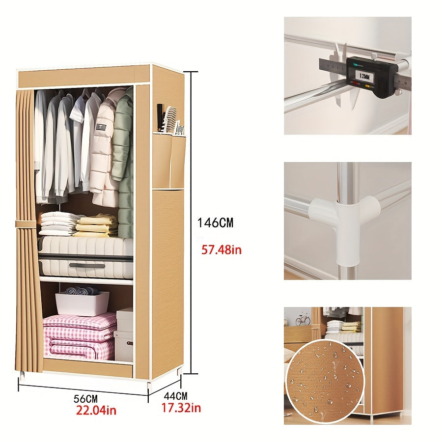 Stainless Steel Freestanding Wardrobe with 3.2 Cu Ft Storage and Easy Assembly