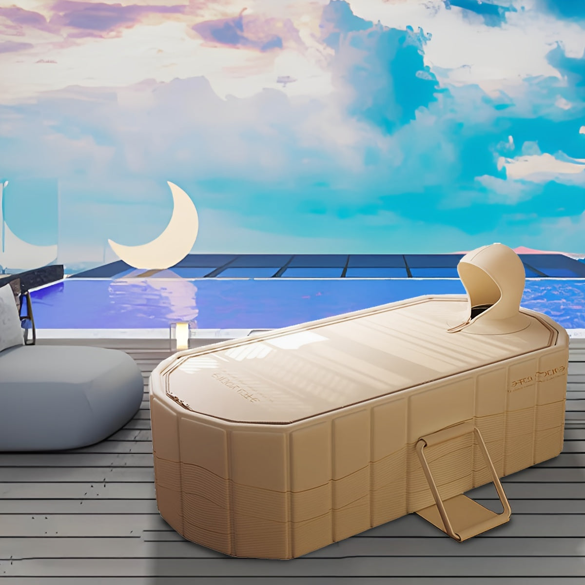 Portable Folding Bathtub with Lid for Home Balcony Patio Use