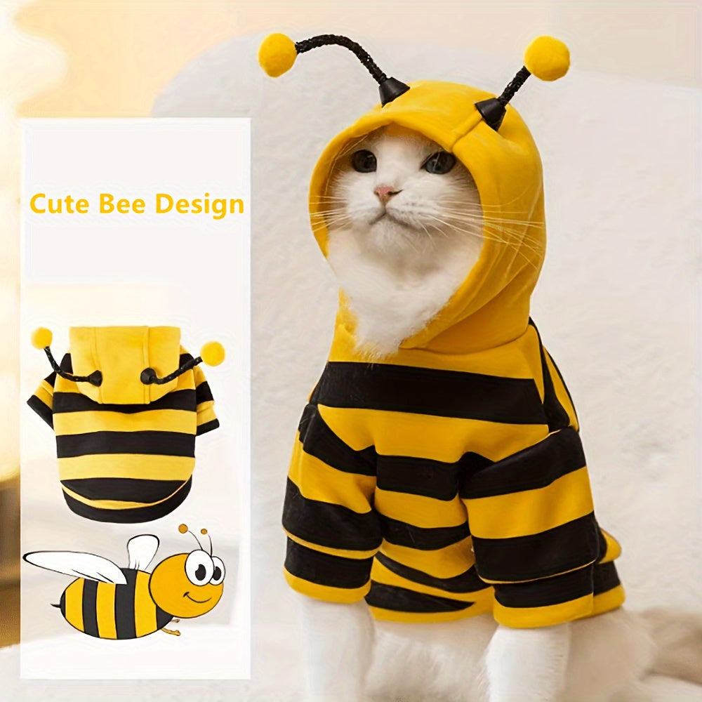 Pet Costume Hoodie for Small to Medium Cats and Dogs Under 8kg Woven Polyester Bee Design