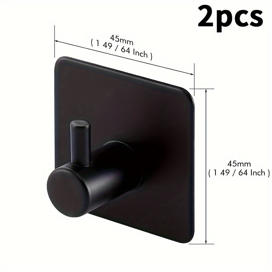 Black Stainless Steel Matte Towel Hooks Heavy Duty Adhesive Bathroom Kitchen Robe No Punching