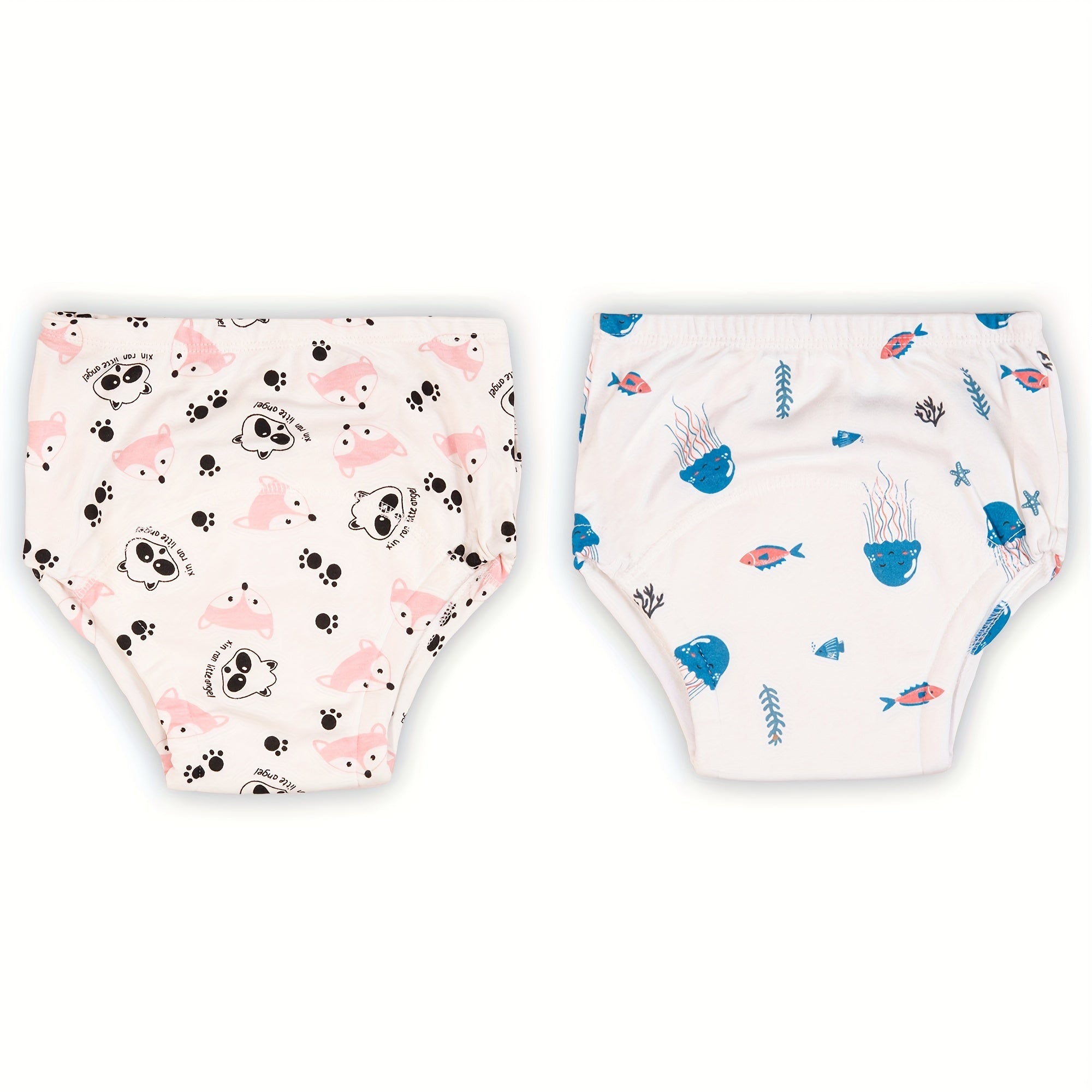 Girls Potty Training Pants Reusable Cloth Diapers with Cartoon Prints Pink White 2 Pairs