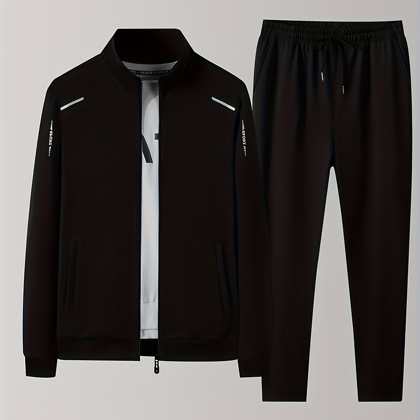 Men's Activewear Set Spring Fall Long Sleeve Zip Up Jacket and Drawstring Joggers