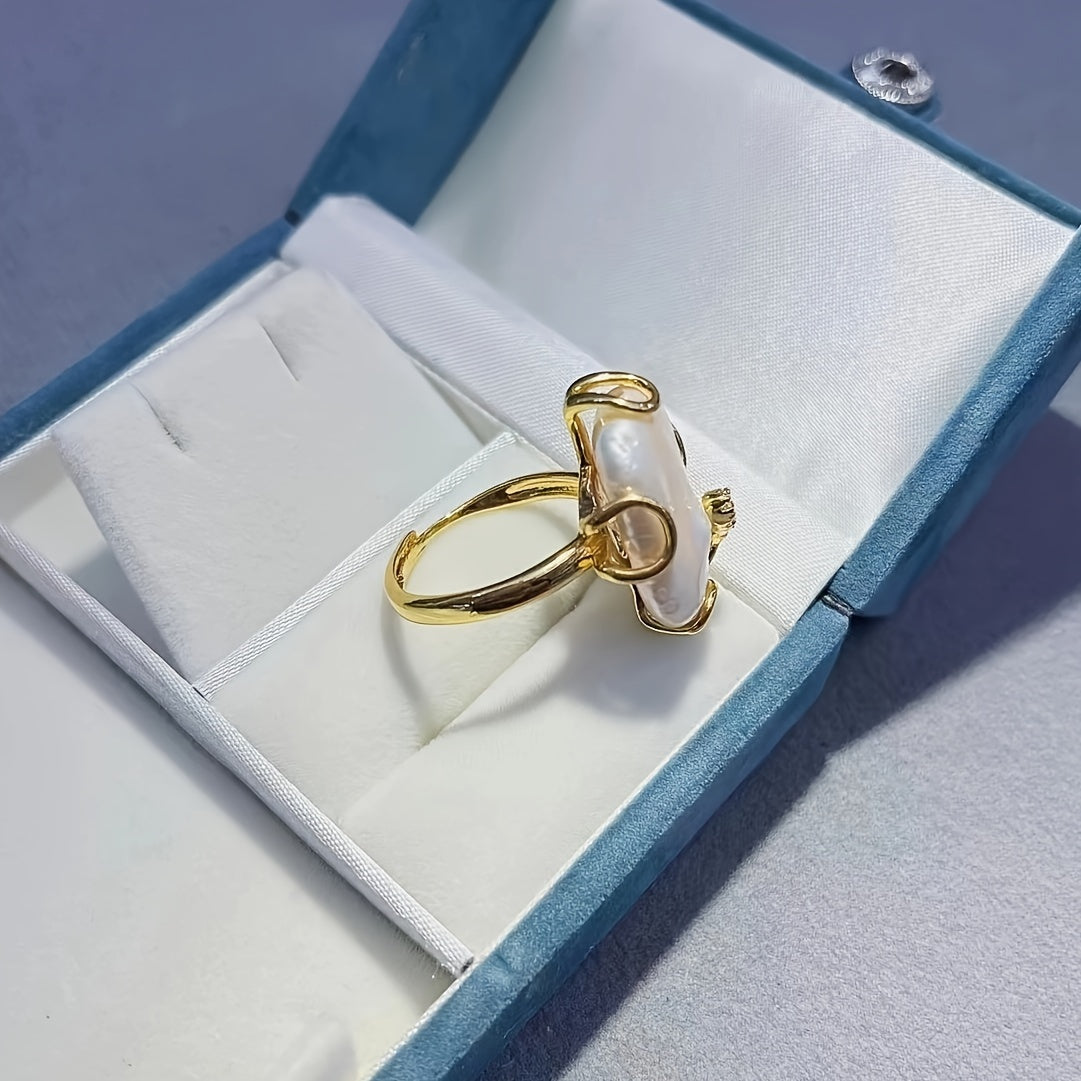 Freshwater Pearl Ring with 14K Gold Plating Copper Base Elegant Jewelry for Daily Wear