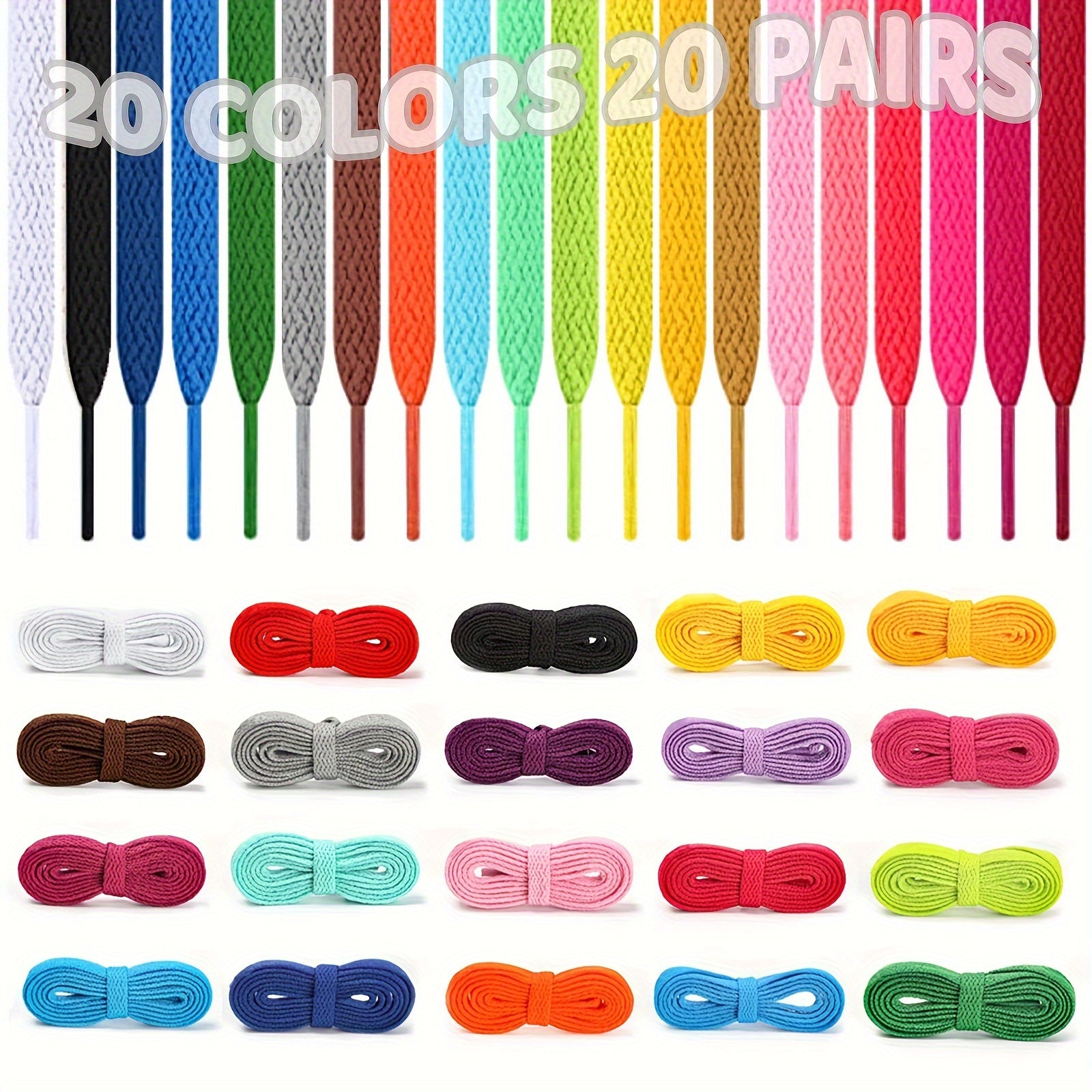 Unisex Multicolor Flat Shoe Laces 120cm 20 Pairs for Sneakers Boots