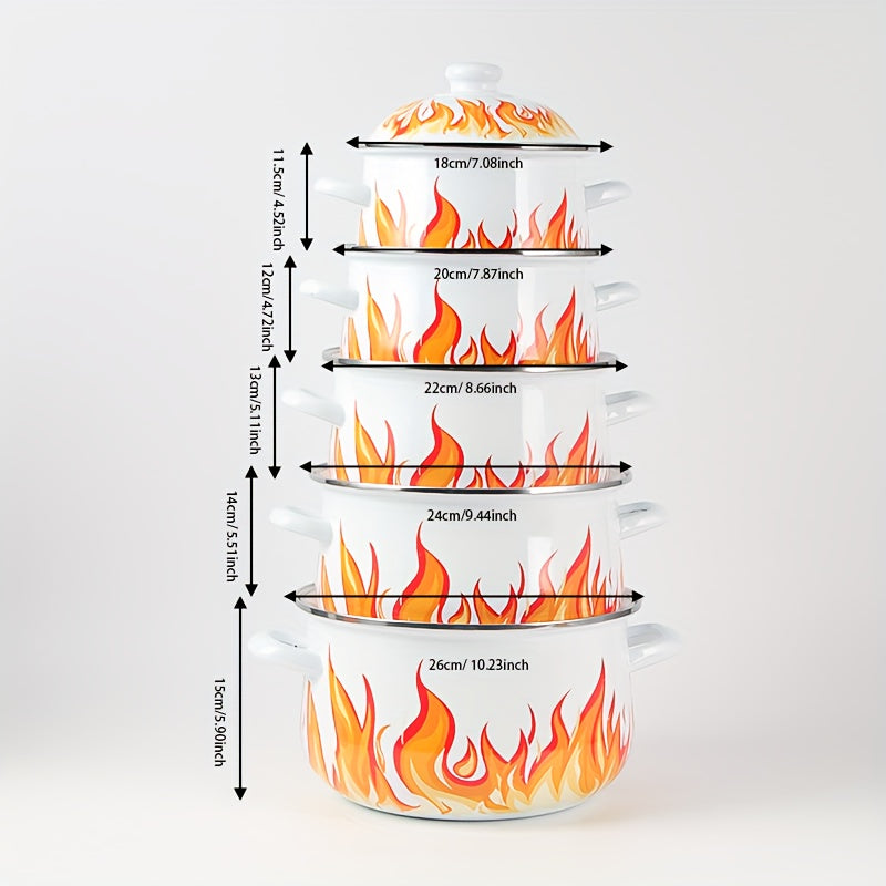 Enamel Cookware Set 5 Pieces Blue Floral Stackable Pots and Pans Kitchen