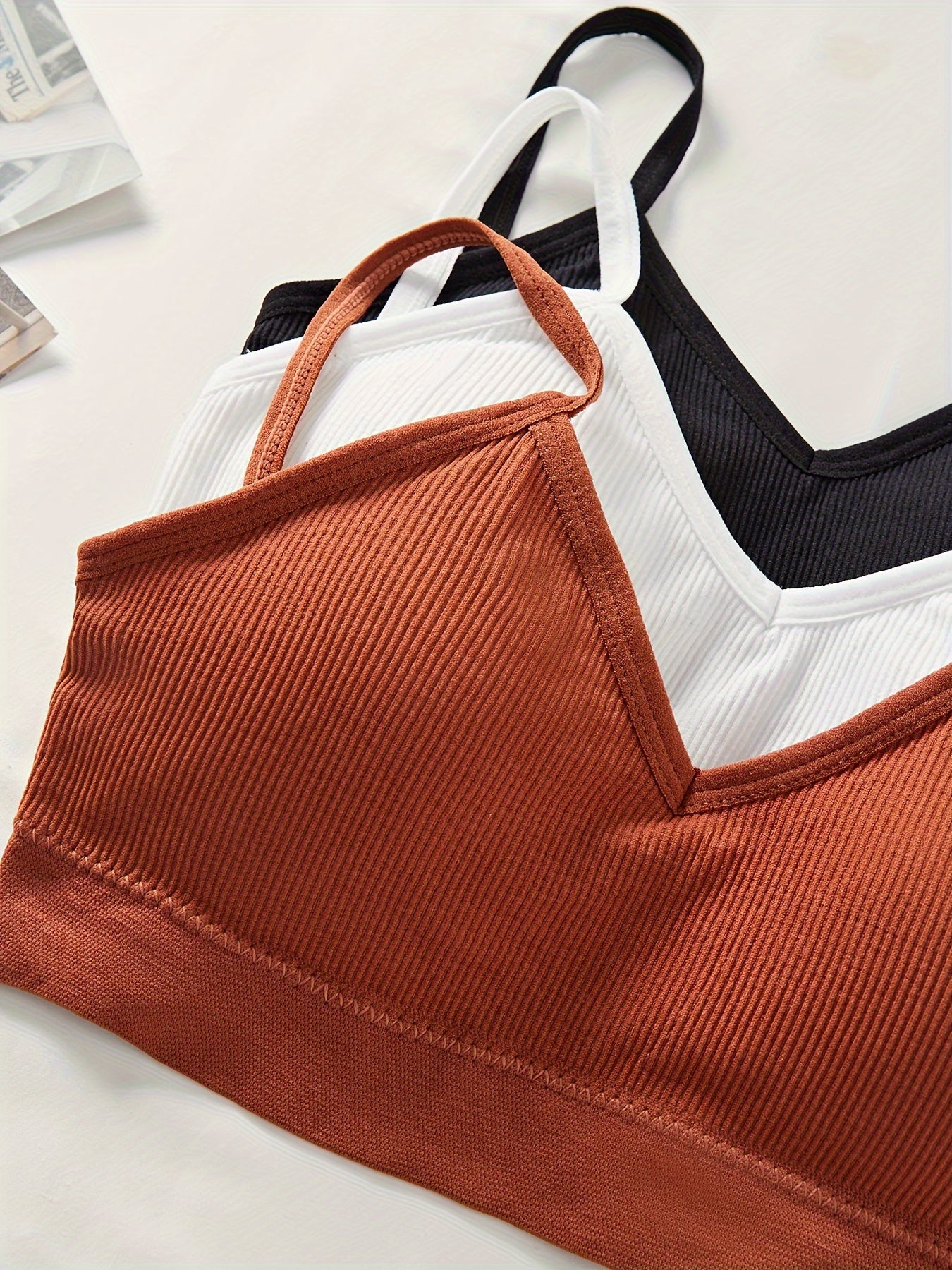 Women's Ribbed Lingerie Set Cami Bra and Panties Three Piece