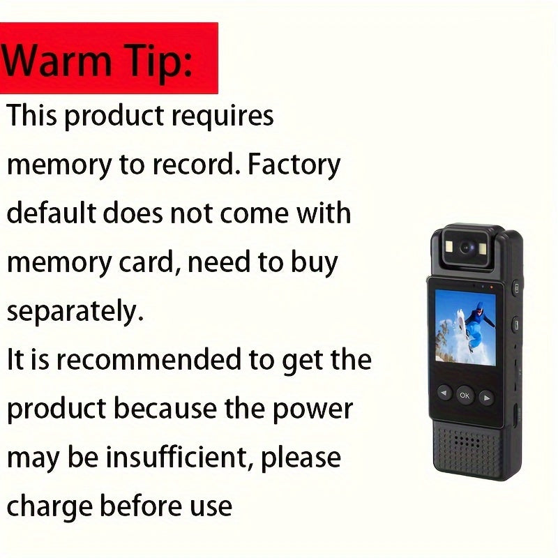 1080P Full HD носимая экшн-камера с аккумулятором 1200 мАч, ночное видение, зажимной дизайн