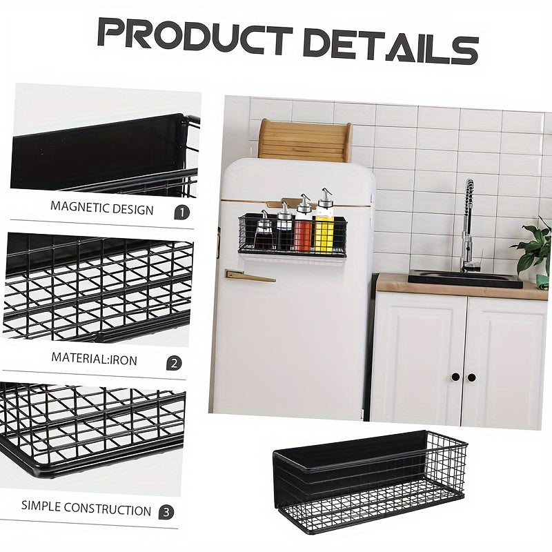 Magnetic Iron Storage Basket for Refrigerator Microwave and Washing Machine Kitchen Organizer Open Hollow Design