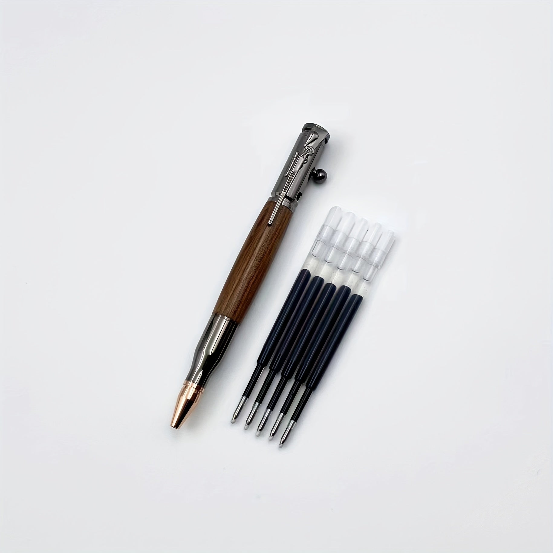 Leather Case Ballpoint Pen Set with Rosewood Holder and Retractable Tip for Business and Students