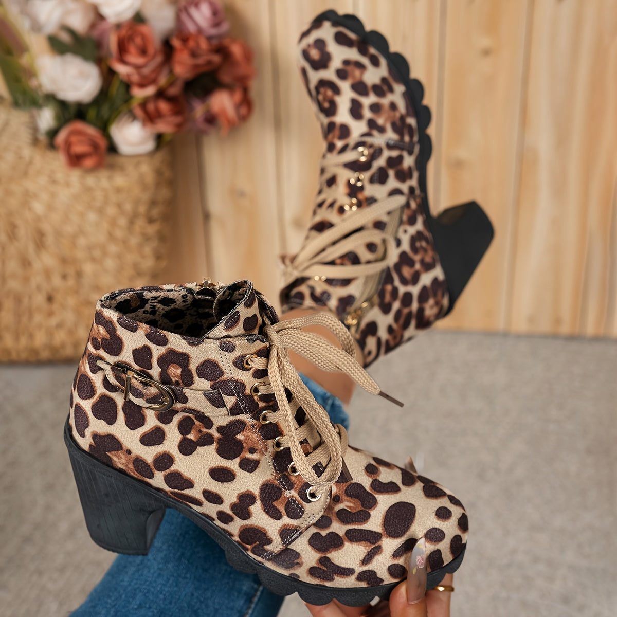 Women's Pointed Toe Mary Jane Boots Thick Platform High Heel Lace-Up Zipper Sneakers