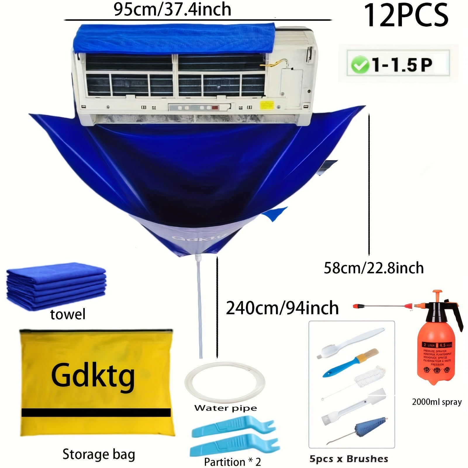 Set of 12 Large AC Cleaning Tools with Washable Covers and Drainage Pipe