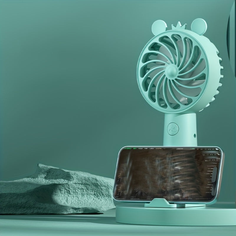 USB Rechargeable Handheld Fan with 3 Speeds, Mobile Stand, Compact and Portable
