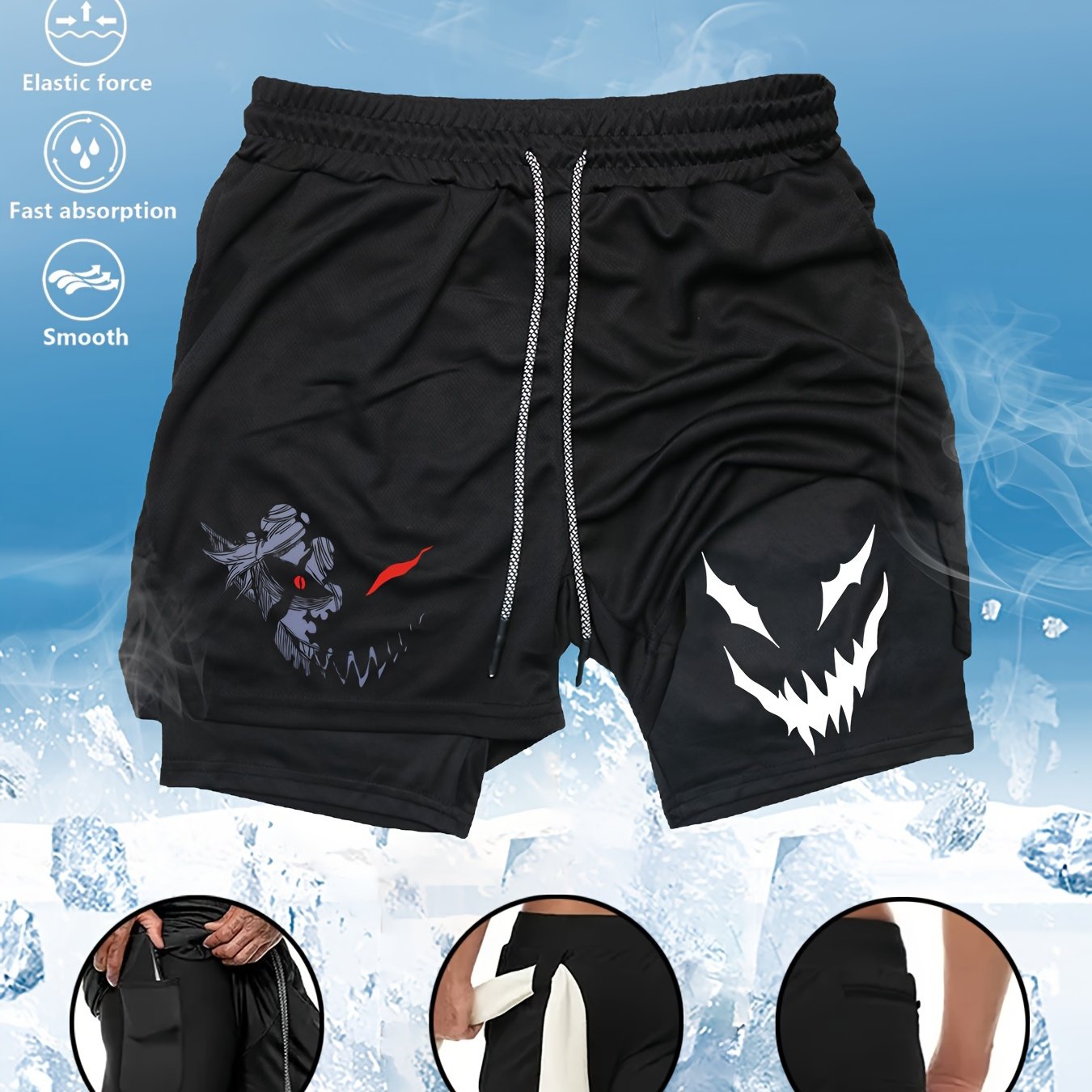 Men's Quick-Dry Dual-Layer Shorts with Pockets in Olive Green for Gym Running Sports