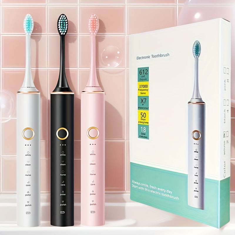 Cepillo de dientes eléctrico para adultos - 6 modos, recargable por USB, 4 cabezales de cepillo