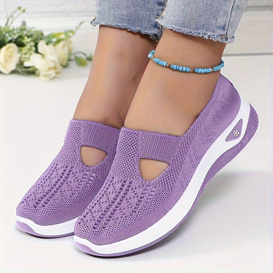 Women's Breathable Knitted Sneakers Lace-Up Sports Shoes