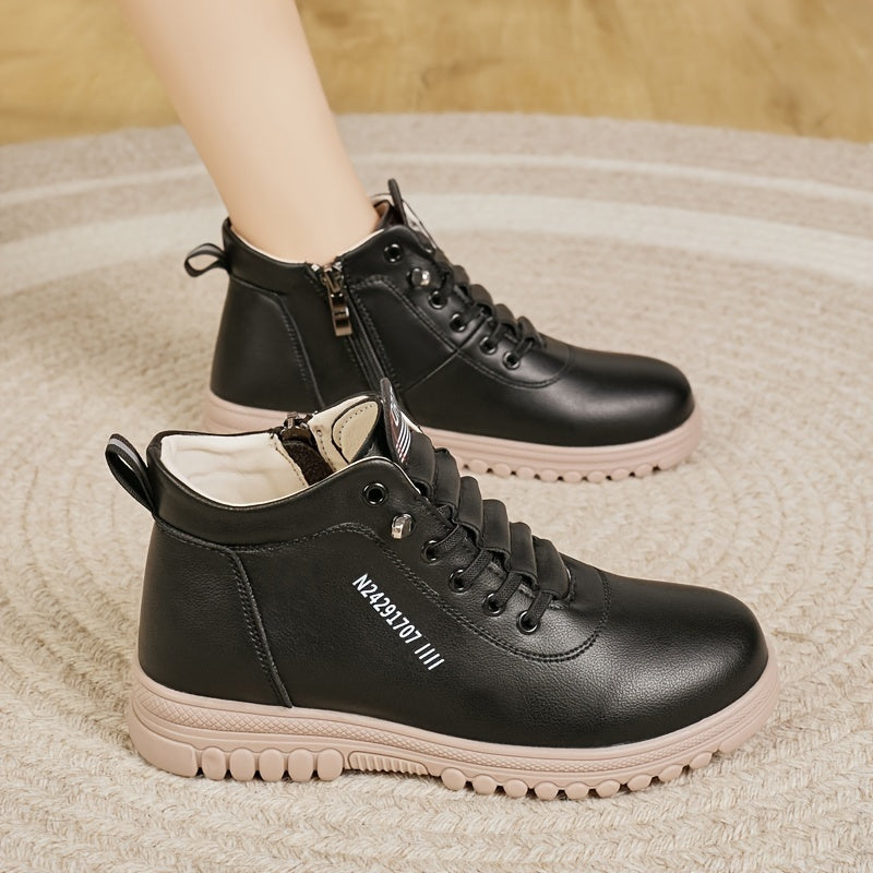 Women Ankle Boots Faux Leather Zipper Casual Solid Color Winter