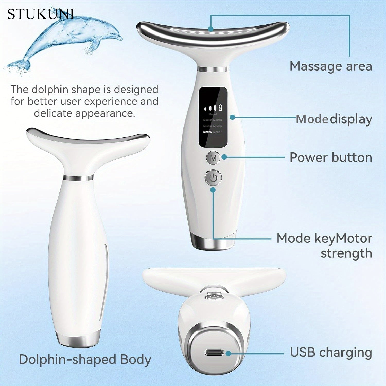 USB Rechargeable Face and Neck Massager with Ergonomic Design for Women
