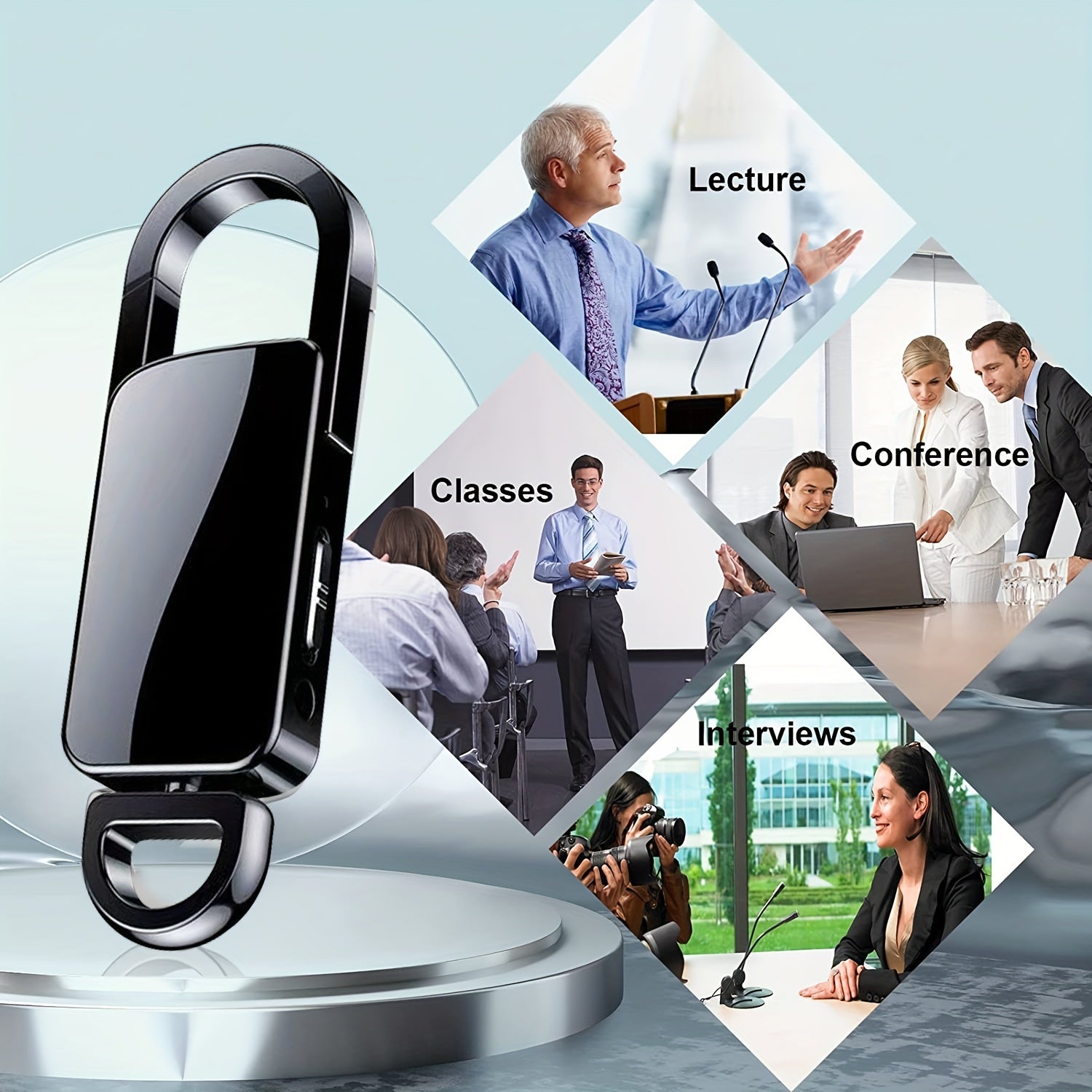 32GB Voice Recorder Keychain for Lectures Meetings Interviews Rechargeable Lithium Battery