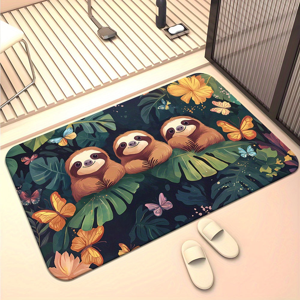 Alfombra de puerta absorbente de microfibra con perezosos de dibujos animados, antideslizante, para baño y cocina