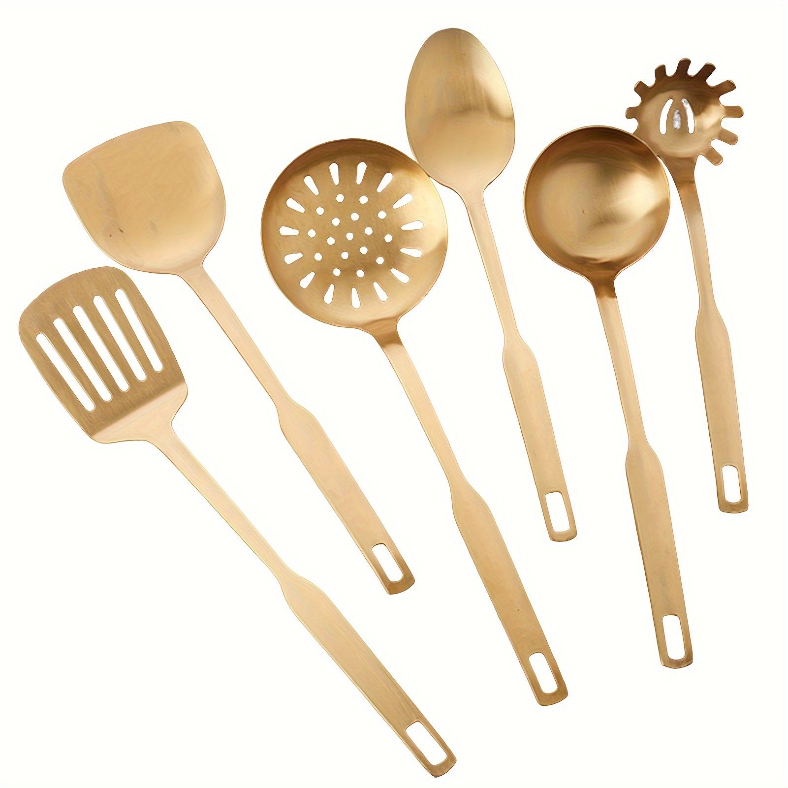 Set of 6 Stainless Steel Kitchen Utensils Non-Magnetic Rust-Resistant Matte Finish