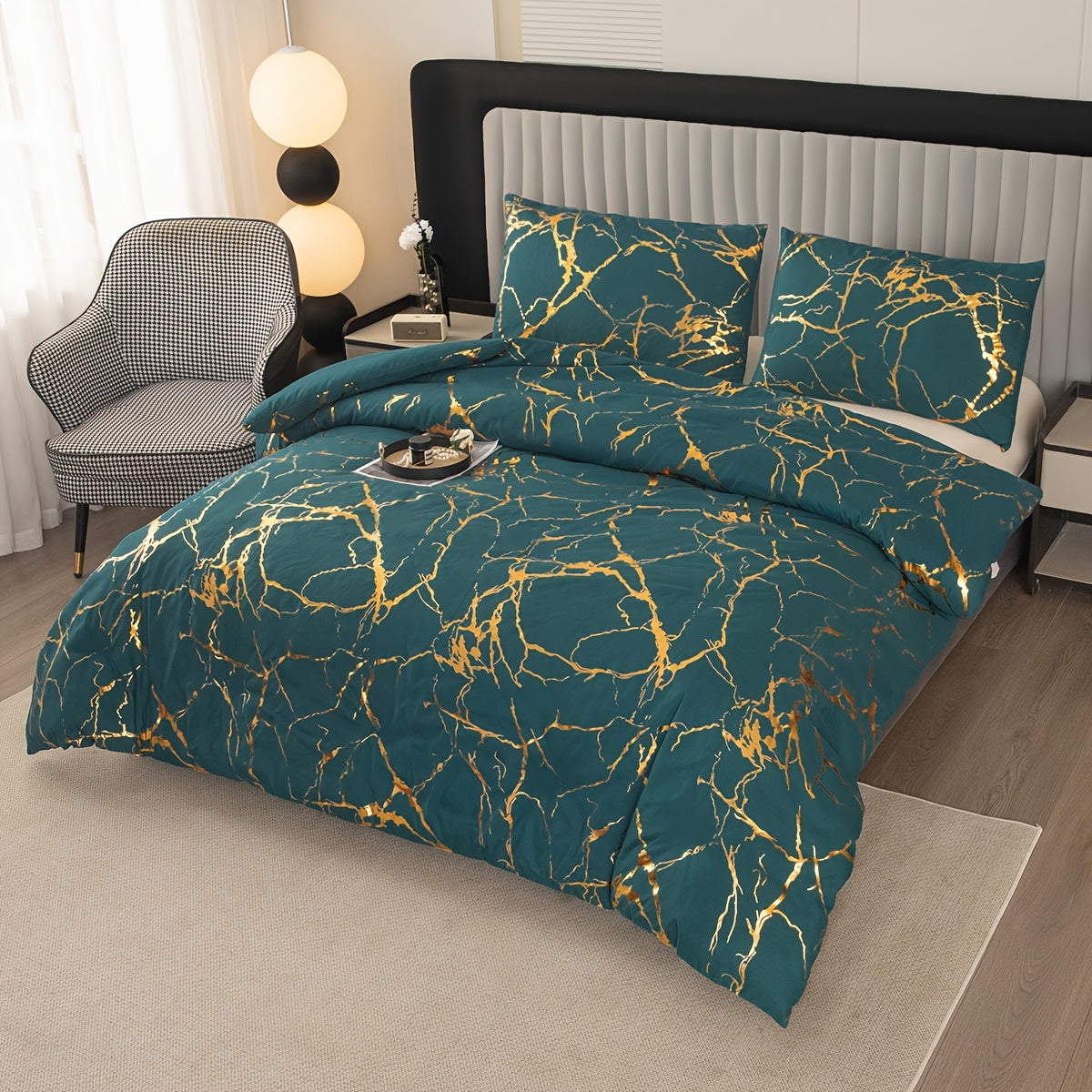 Elegant Marble Pattern Bedding Set in Pink Gray Green Blue Purple Washable Ultra-fine Fiber Duvet Cover 2-3 Piece