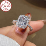 Sterling Silver Engagement Ring with Rectangular Halo and Cubic Zirconia