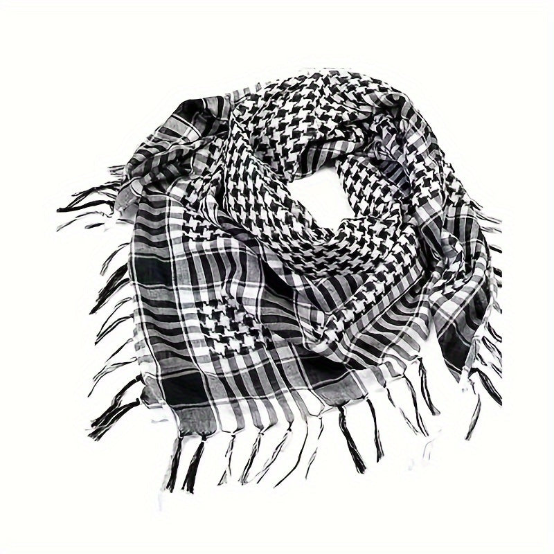 Bohemian Plaid Scarf with Tassels Multipurpose Bandana for Fall Winter