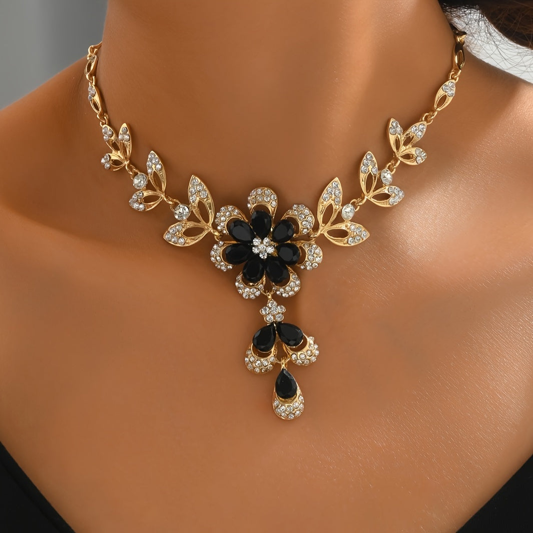 Boho Gold Plated Jewelry Set with Flower Earrings and Necklace for Women