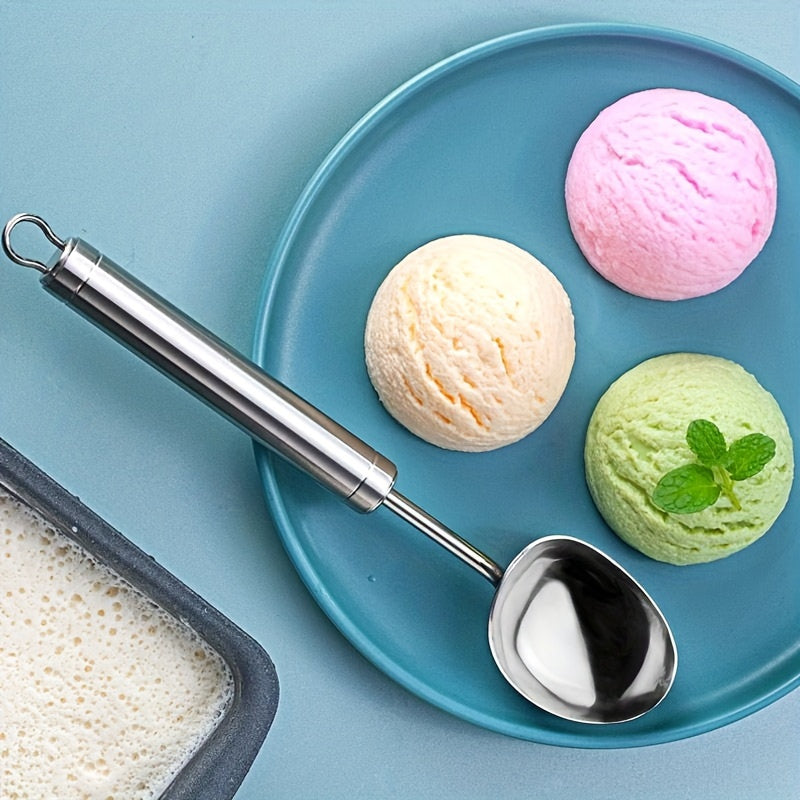 Stainless Steel Ice Cream Scoop with Wooden Handle for Cooking and Dining