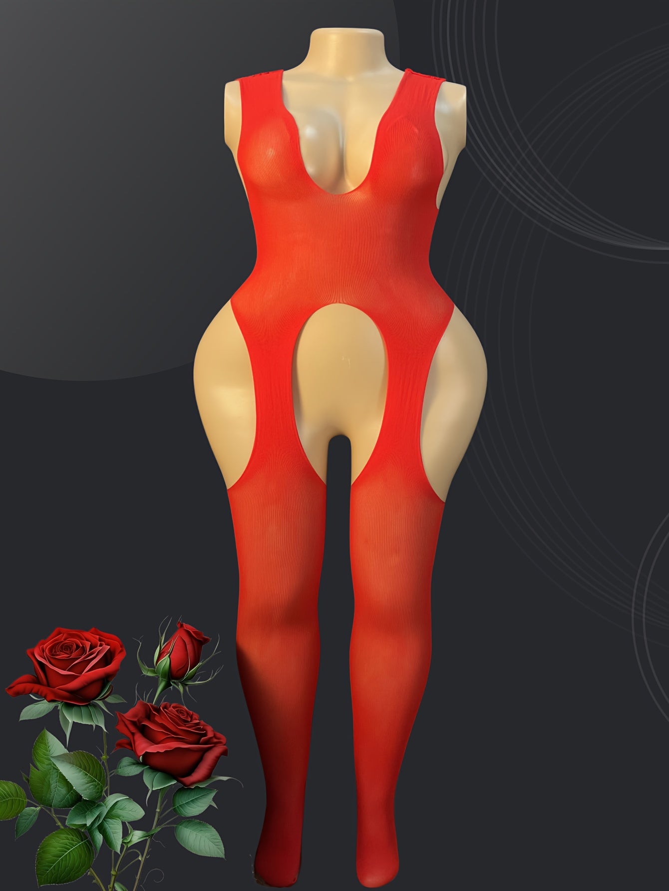 Women's Mesh Bodysuit Open Crotch Semi-Transparent Large Size Tights