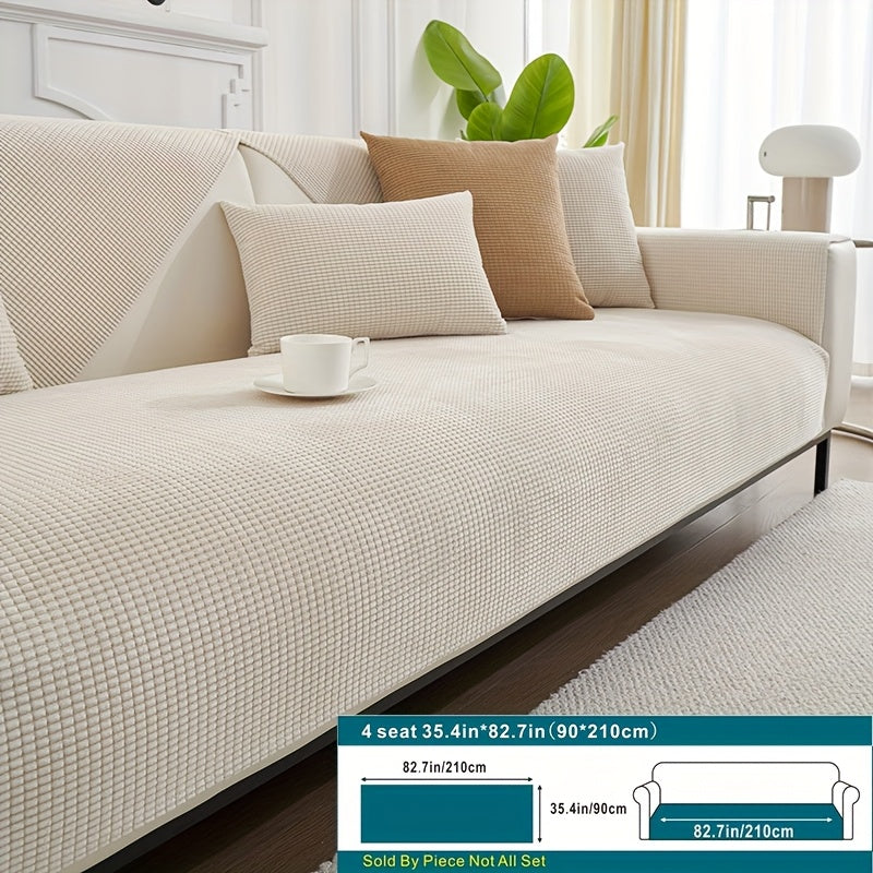 Beige Velvet Sofa Slipcover Pet-Friendly Machine Washable with Backrest and Armrest Protection