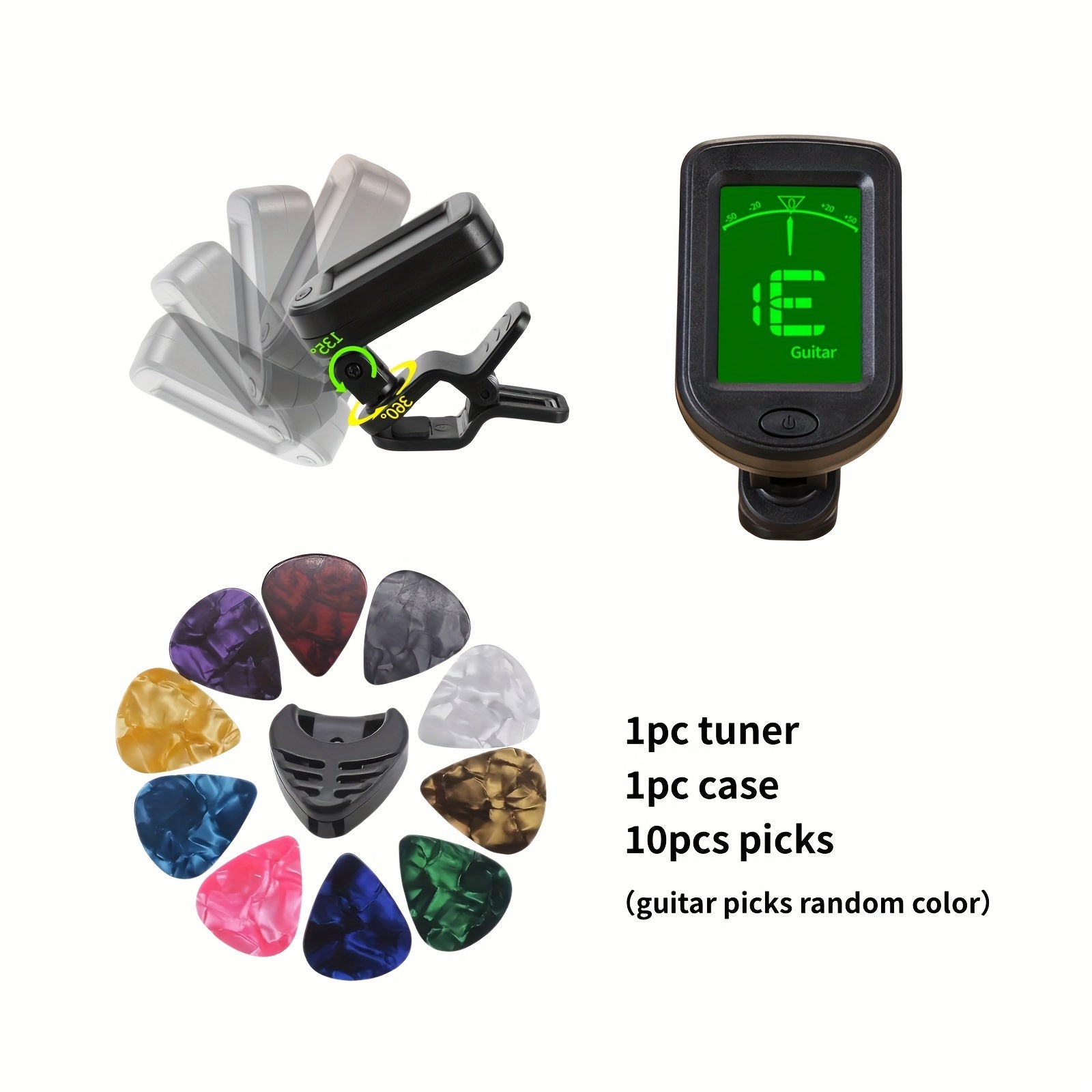 13pcs Guitar Tuning Kit with Clip-On Tuner Capo Picks Case for Acoustic Ukulele Bass Violin
