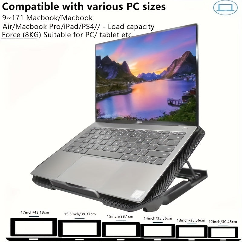 Черная подставка для охлаждения ноутбука с 2 вентиляторами, регулируемой высотой, светодиодной подсветкой, USB-портами, металлической сеткой для ноутбуков длиной 22,86-43,18 см