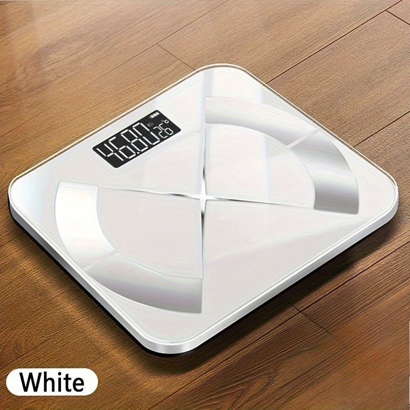 Small black body scale with battery-free operation 25 key analysis glass surface for home bathroom