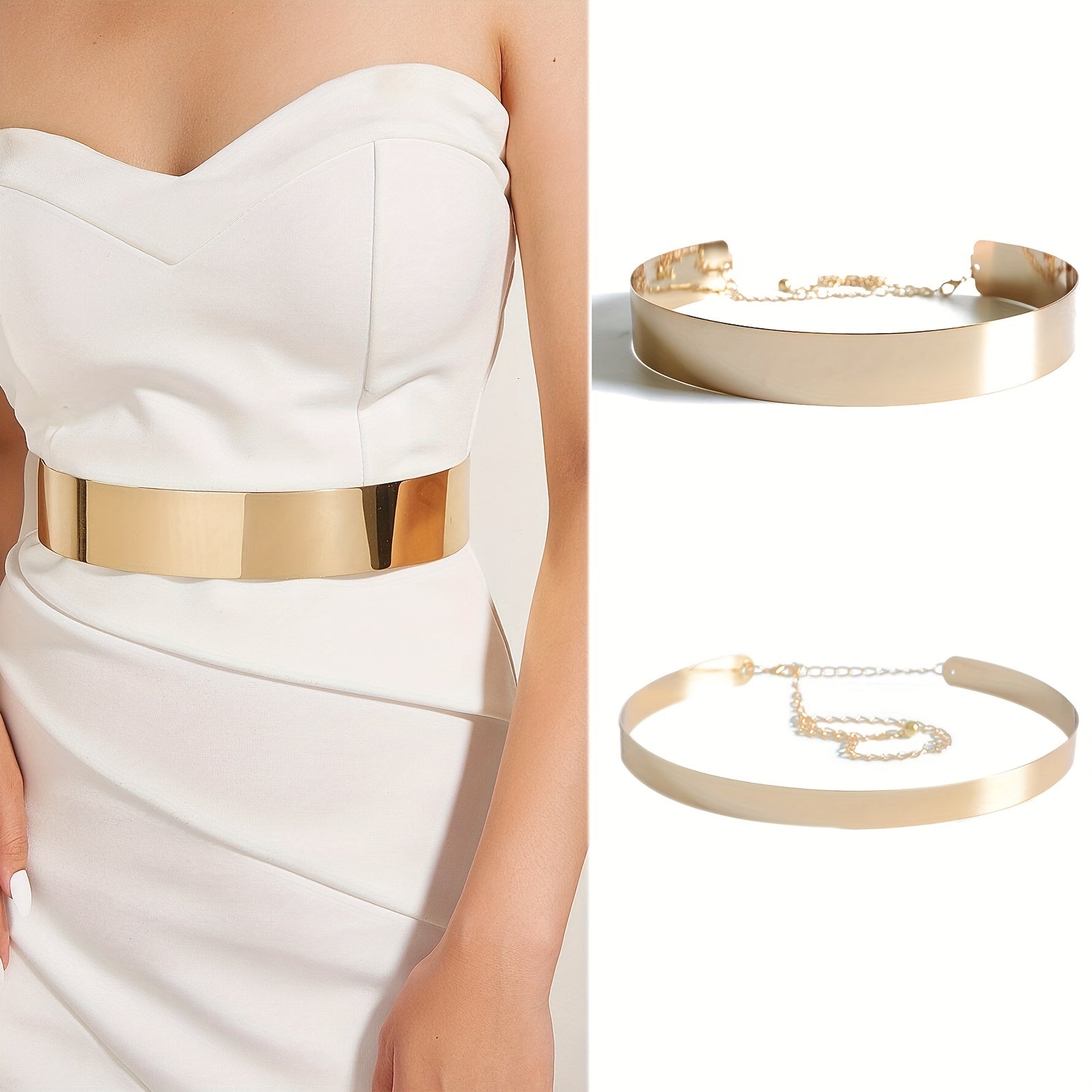 Women's Polished Iron Wide Belt with Shimmering Shine Elegant Metal Girdle