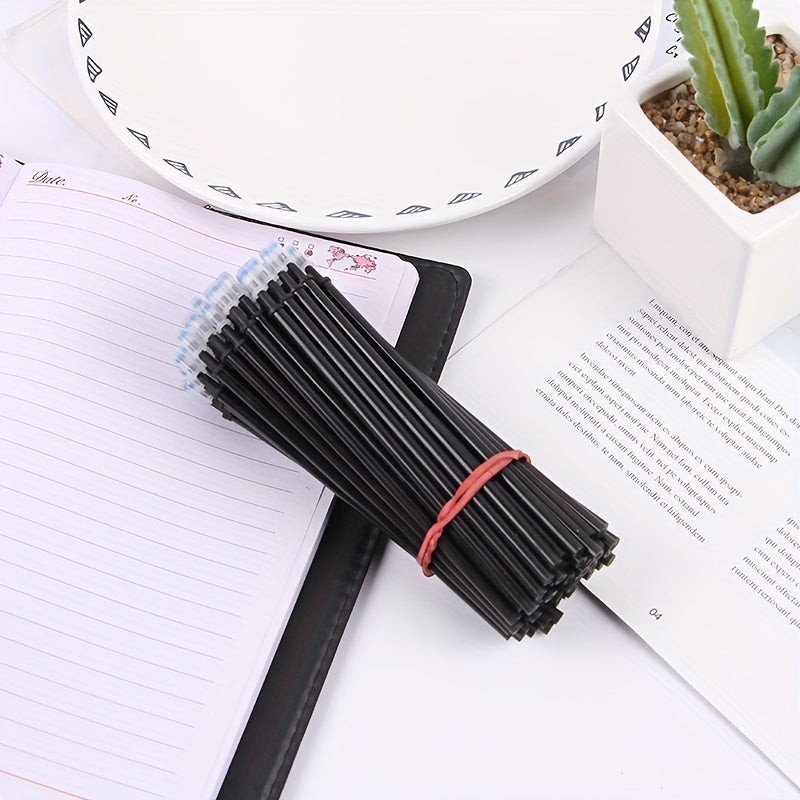 100 ta o'chiriladigan gel qalam to'ldiruvchilari to'plami, 0.5mm uch o'lchovida, ko'k/qora siyohda, maktab yozuvi uchun ideal.