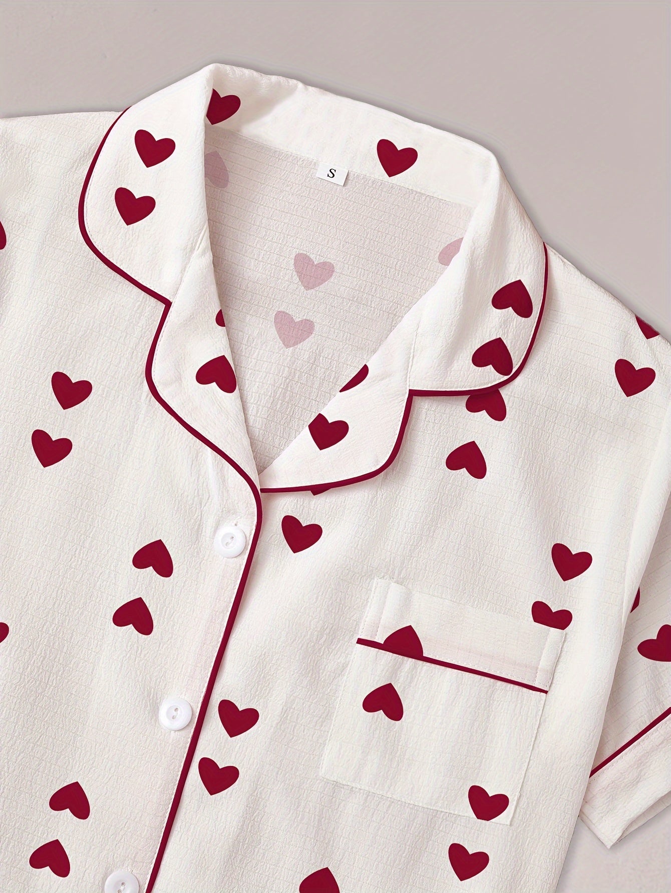 Women's Pajama Set with Heart Print Shirt Shorts and Long Pants All-Season Sleepwear