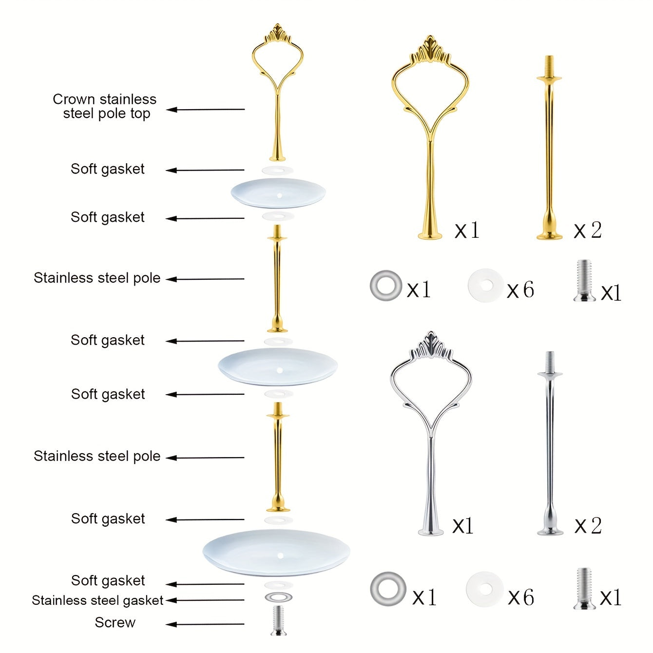 Gold and Silver Cake Stand Accessories 3-Tier Mold Crown Resin for Weddings and Parties