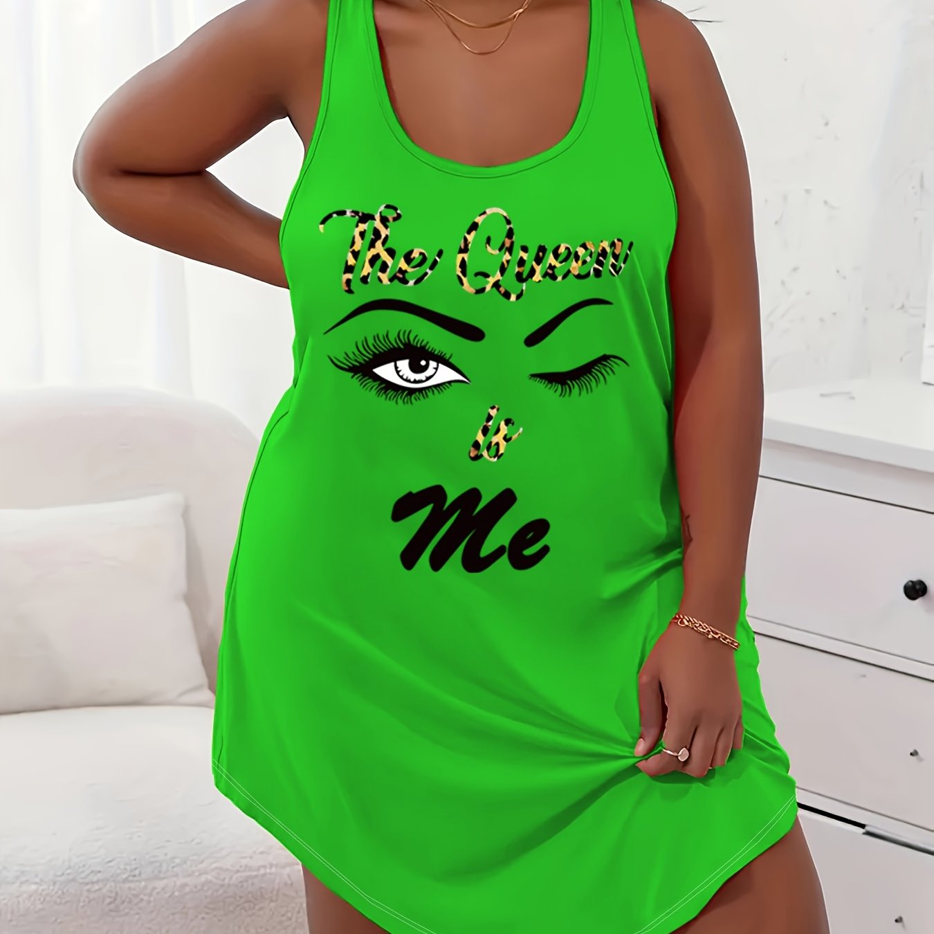 Plus Size Women's Leopard Print Sleeveless Nightdress Casual Summer Sleepwear