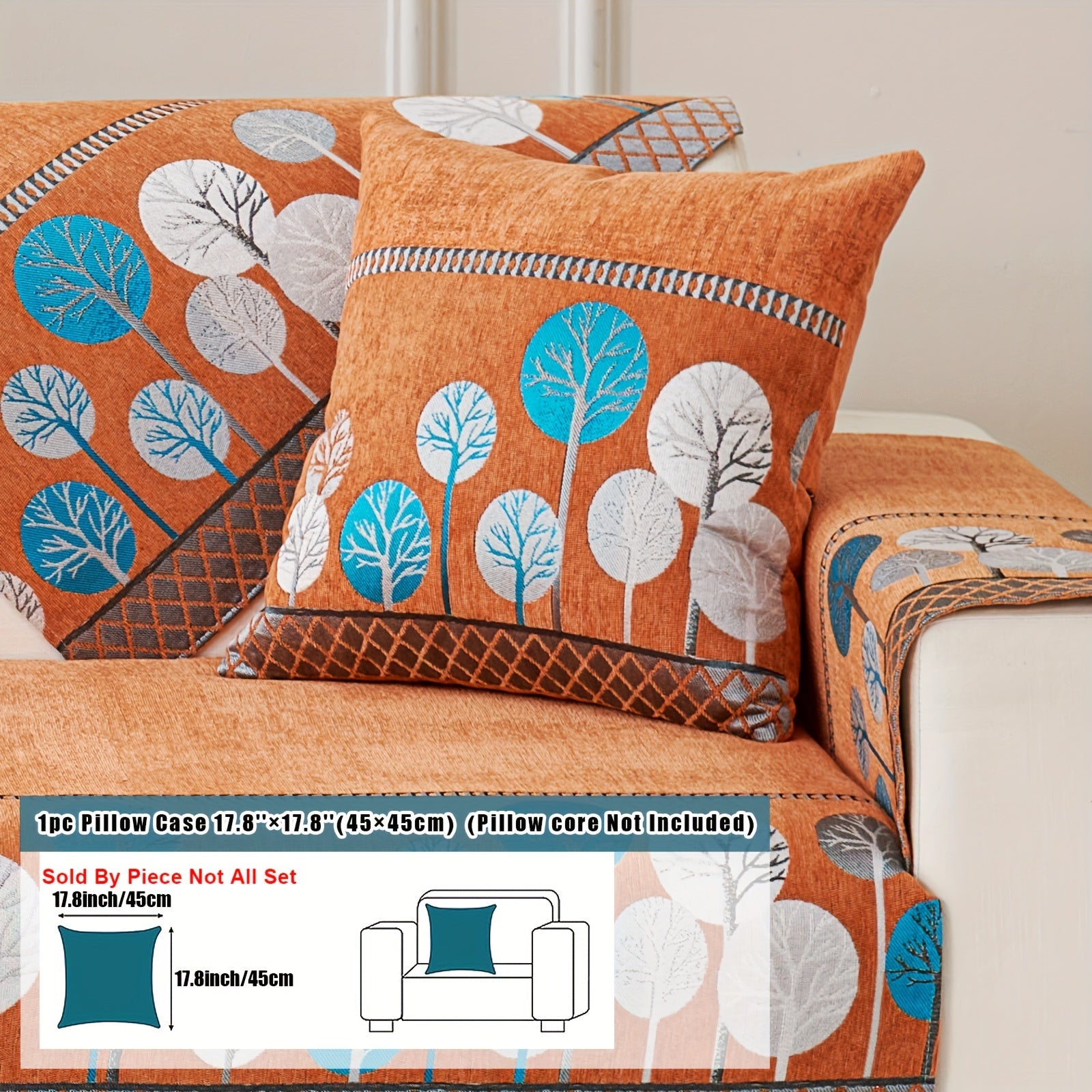 Boho Style Sofa Cushion with Moon and Tree Design Chenille All-Season Pet-Friendly Soft Modern