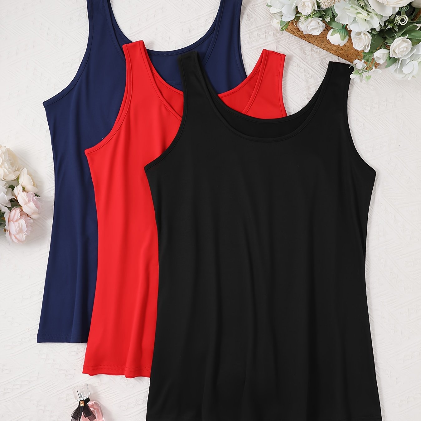 Women's Lounge Tank Tops Pack Plus Size Solid Round Neck Slim Fit Sleepwear