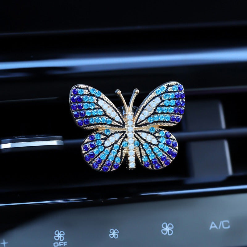 Butterfly Pendant Car Air Outlet Clip Rhinestone Flower Aromatherapy Diffuser Perfume Decoration