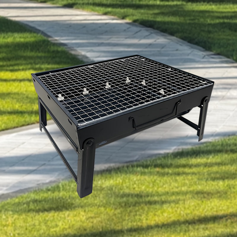 Parrilla portátil negra para barbacoa para camping, tailgating, picnics, sin necesidad de baterías, asas para facilitar el transporte, diseño compacto y resistente