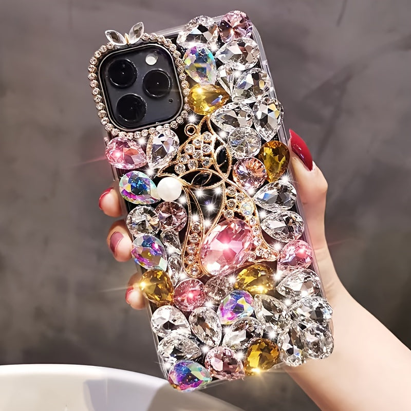 Luxury Pearl Rhinestone Fox Phone Case for iPhone 16 Promax Shockproof Acrylic