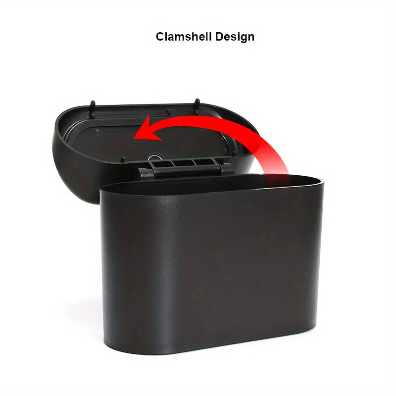 Black Leak-Proof Car Trash Can with Lid, Durable PP, Hanging Interior Organizer